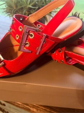 Red Slingback Buckle Sandals - Women's Casual Dress Shoe